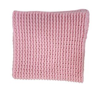 Handmade Light Pink Cable Knit Crochet Baby Blanket Throw Wrap 35"x34" Square